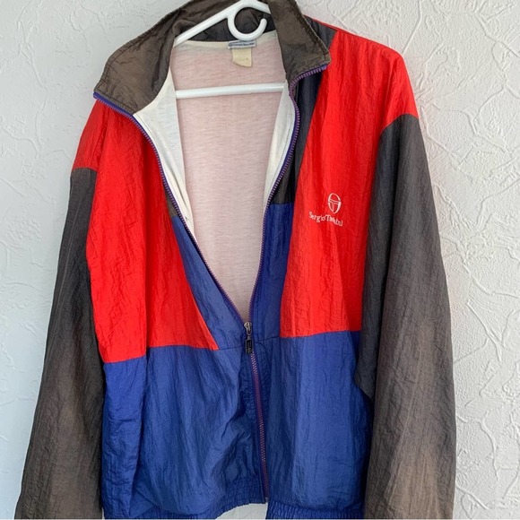VINTAGE SERGIO TACCHINI MENS WINDBREAKER TRACKSUIT RED BLUE SIZE LARGE NICE - Picture 3 of 8